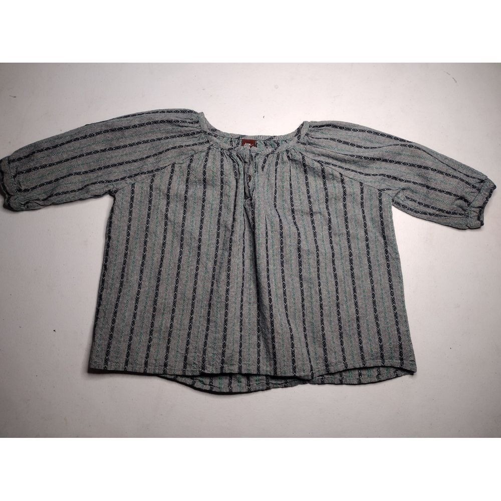 Tea Collection Girls Grey‎ Green Geometric Stripe Cotton Peasant Blouse Size 5